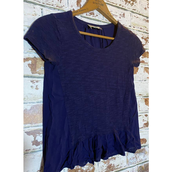 Anthropologie Saturday Sunday Blue Chiffon Peplum Hemline & Back Detail Tee - Picture 2 of 8